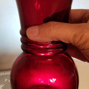 Vintage Anchor Hocking Glass Royal Ruby Bulbous Ribbed Vase